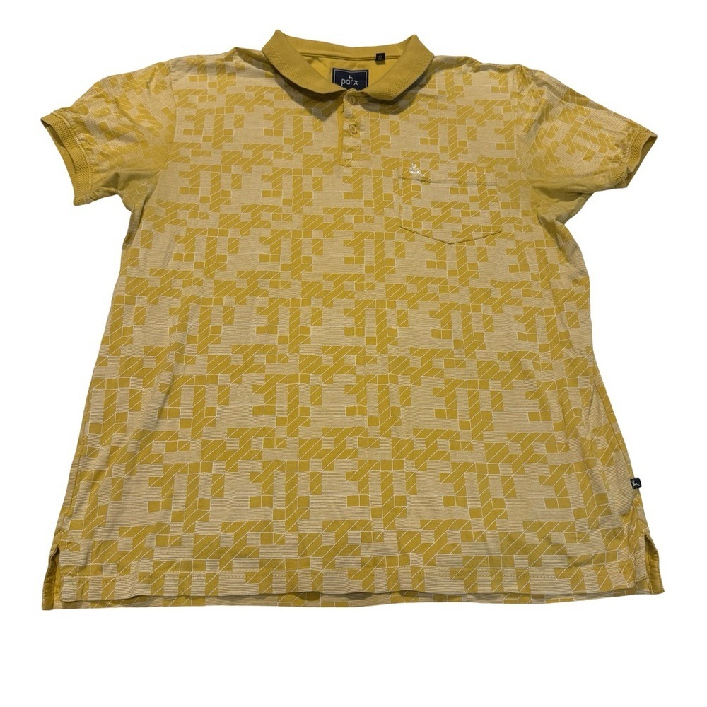 Parx Geometric Print Polo Shirt‎ Yellow Short Sleeve Casual Mens XL